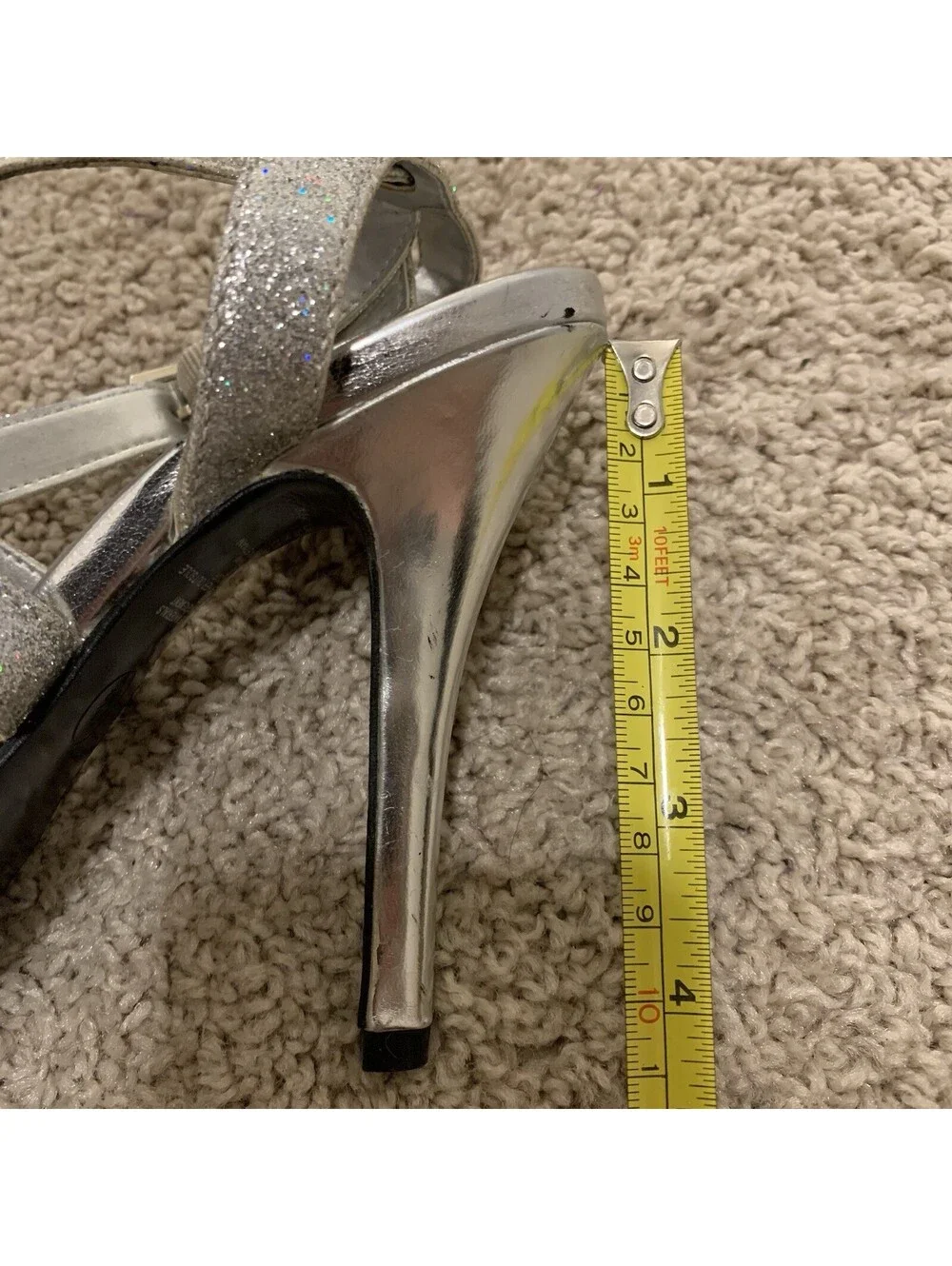 Women’s Tevolio High Heels Silver Sparkle Open Toe Ankle Strap Shoes Size 5.5